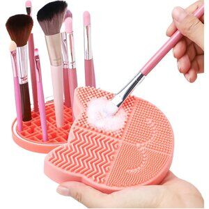 Set of 2 Pink and Purple Silicone Makeup Brush Cleaning Mat Drying Rack Holder
